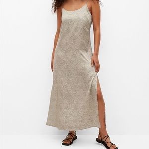 Mango NWT Printed Camisole Maxi Slip Dress Neutral Leopard Print Size Small